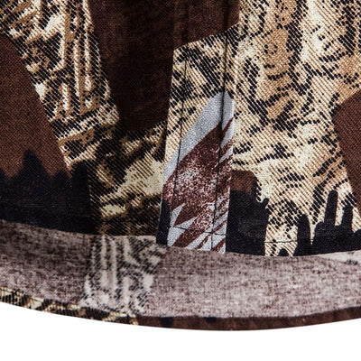 Bedrucktes Herren Vintage Kurzarm Hemd aus Baumwolle und Leinen