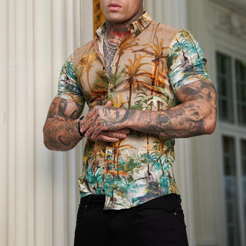 Ben - Bedrucktes Herren Kurzarm Hemd im coolen Reverse Look