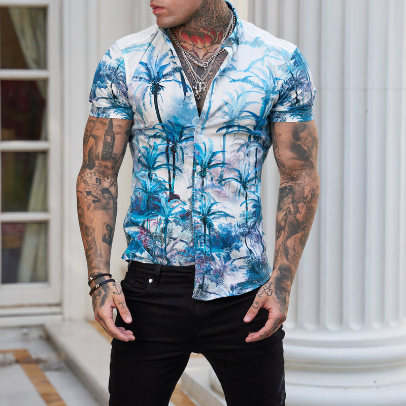Ben - Bedrucktes Herren Kurzarm Hemd im coolen Reverse Look