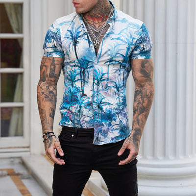Ben - Bedrucktes Herren Kurzarm Hemd im coolen Reverse Look