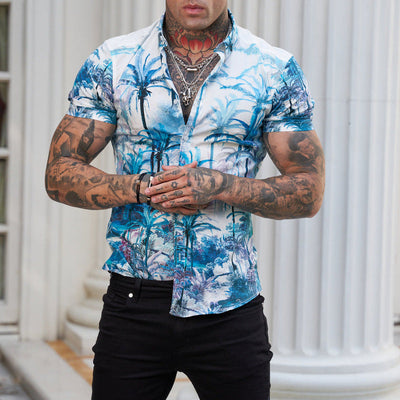 Ben - Bedrucktes Herren Kurzarm Hemd im coolen Reverse Look