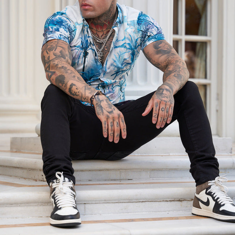 Ben - Bedrucktes Herren Kurzarm Hemd im coolen Reverse Look