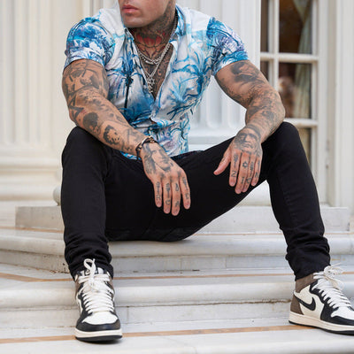 Ben - Bedrucktes Herren Kurzarm Hemd im coolen Reverse Look