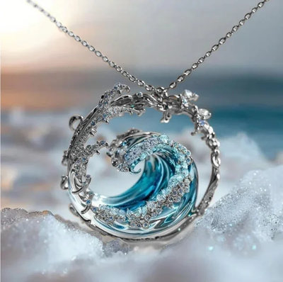 Blaue Welle Kristall Halskette für Frauen Oceanic Design - Naia