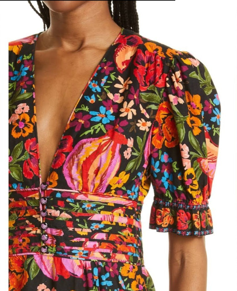 Paulina - Bedrucktes Kleid mit Puffärmeln und V-Ausschnitt