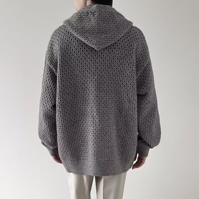 Durchbrochene Herrenstrickjacke mit Kapuze und Reißverschluss - Niro