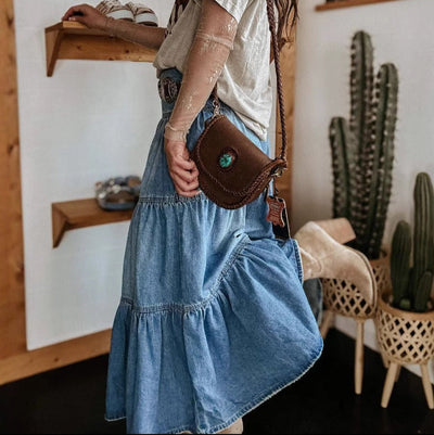 Damen Jeansrock in Midilänge mit hoher Taille und Volant - Nuri