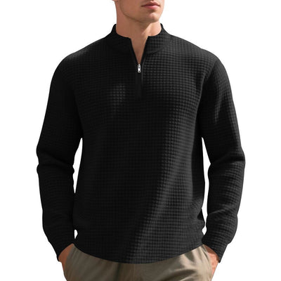 Herren Pullover mit halbem Reißverschluss und Waffelstruktur - Taren