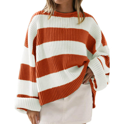 Breit gestreifter, gerippter Oversize-Pullover aus Strick - Eleanor