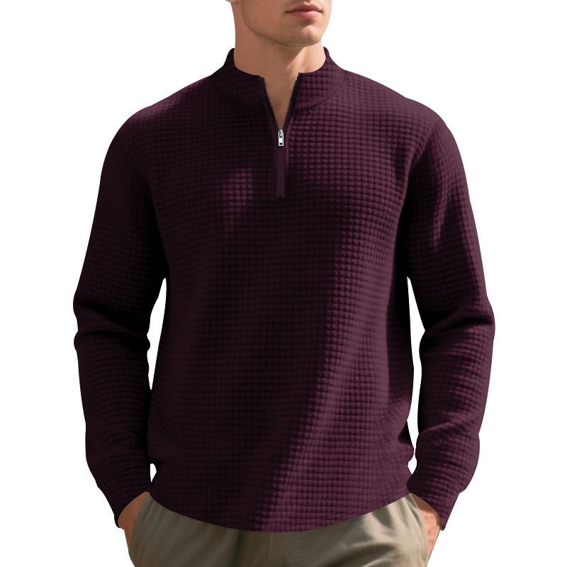 Herren Pullover mit halbem Reißverschluss und Waffelstruktur - Taren