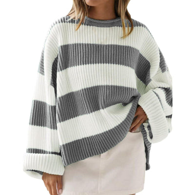 Breit gestreifter, gerippter Oversize-Pullover aus Strick - Eleanor