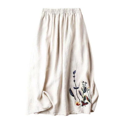 Damen Midirock mit Gummizug in der Taille und handgefertigter Blumenstickerei - Amandine