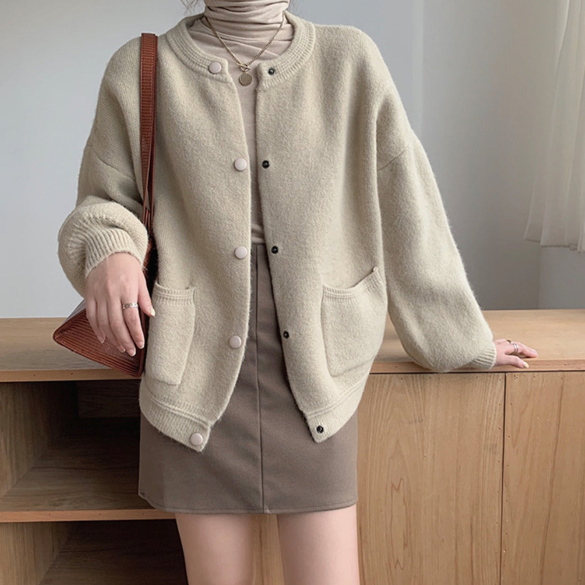 Damen Strickjacke Rundhalsausschnitt Druckknopfverschluss - Clémence