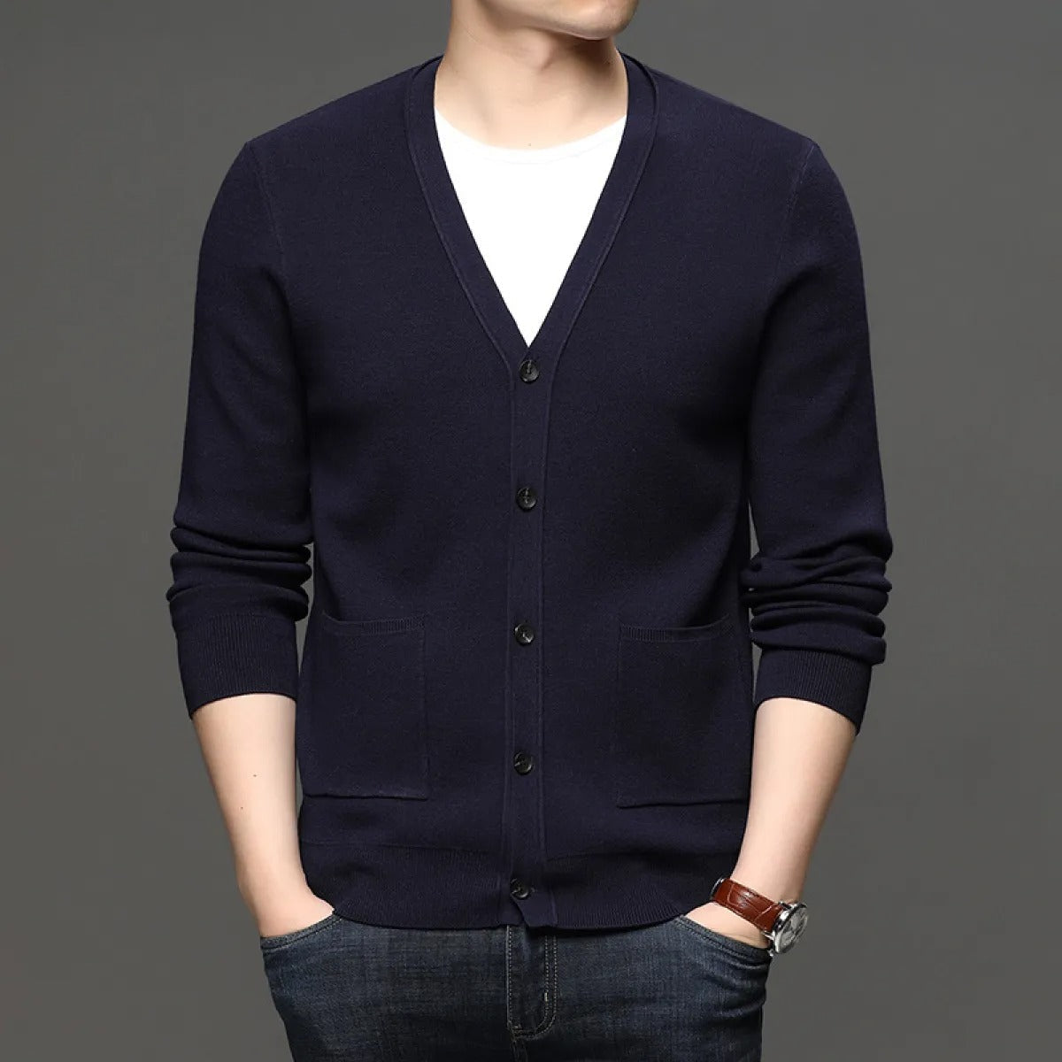 Herren Feinstrickjacke slim fit basic style - Theo