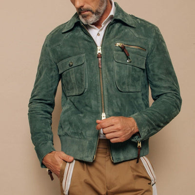 Herrenjacke aus synthetischem Wildleder mit Reißverschlusstaschen - Laurent