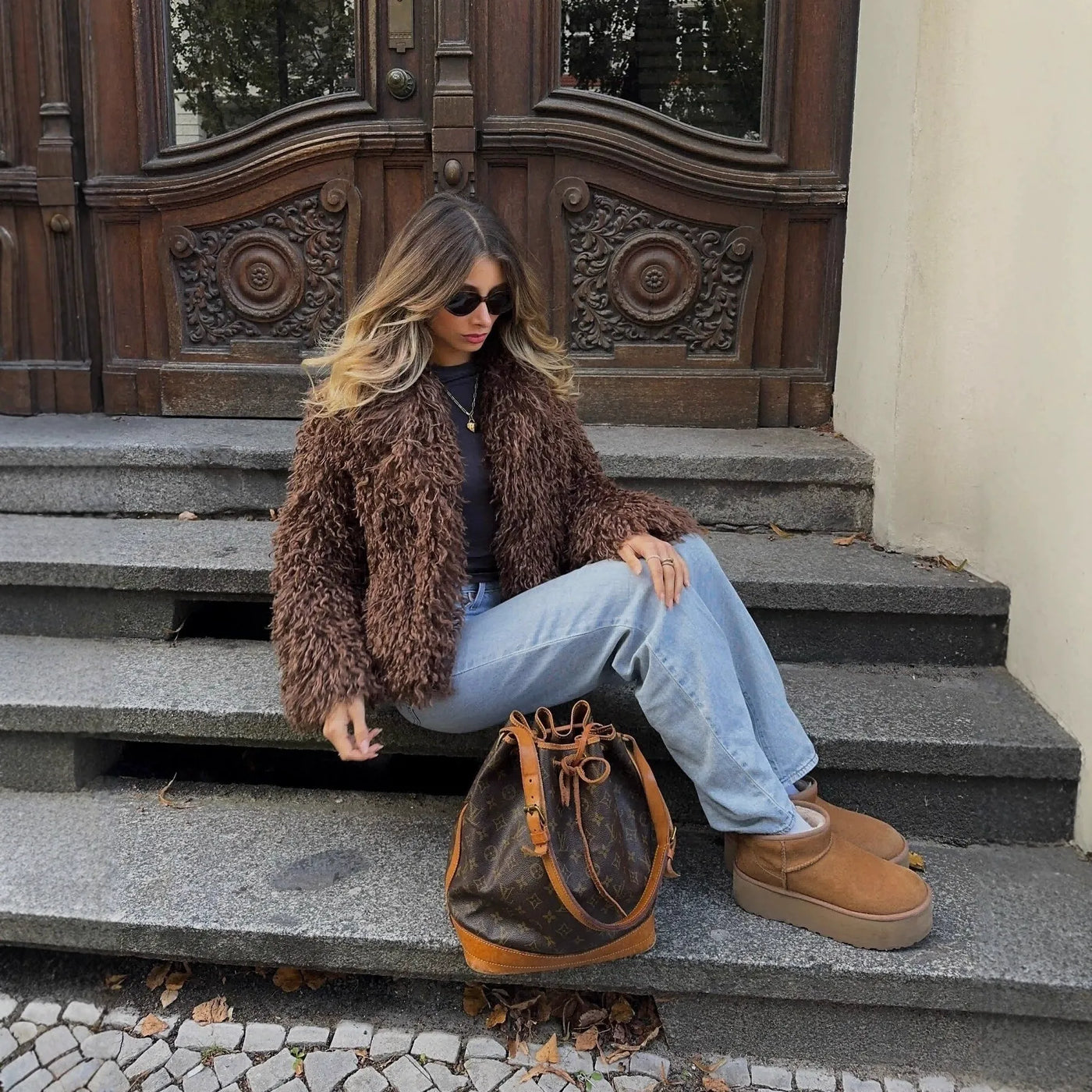 Damen Fleecemantel mit breitem Revers - Daria