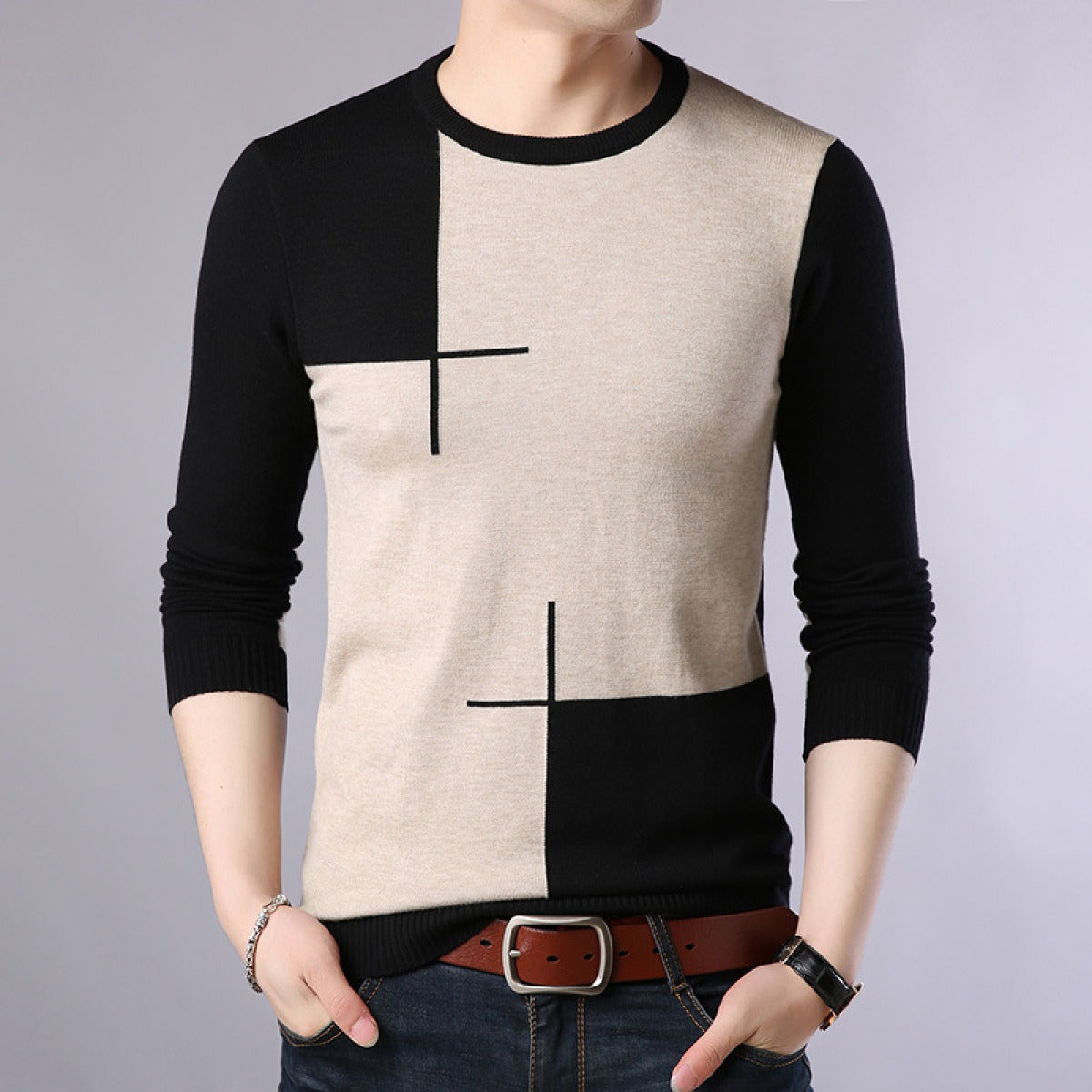 Langärmeliger Pullover mit modernem, geometrischem Design für Herren - Bastien