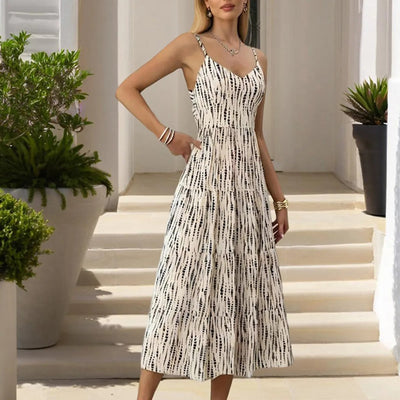 Midikleid mit dünnen Trägern und Druck - Noelia