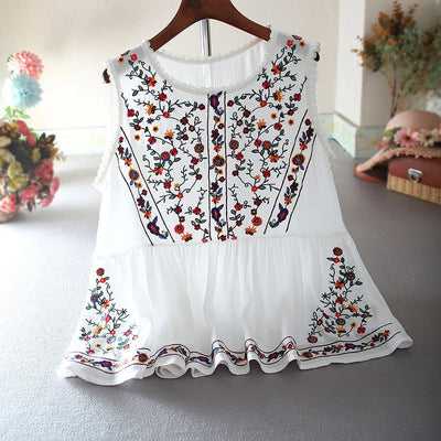 Ärmellose Bluse mit Blumenstickerei im Bohème-Stil - Alondra