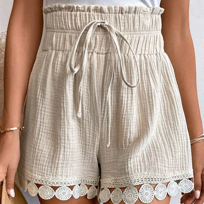 Damen Shorts aus Baumwolle mit dekorativer Spitze - Arlette