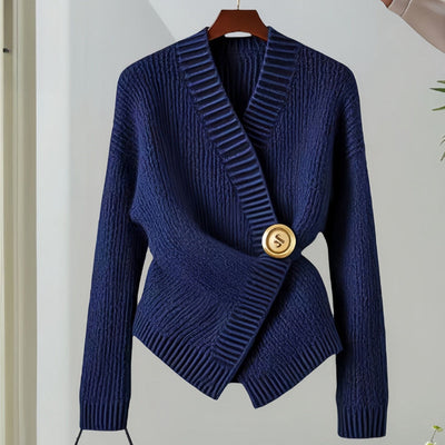 Damen Strickjacke mit Struktur und goldenen Knöpfen, raffinierter Stil - Ysaline