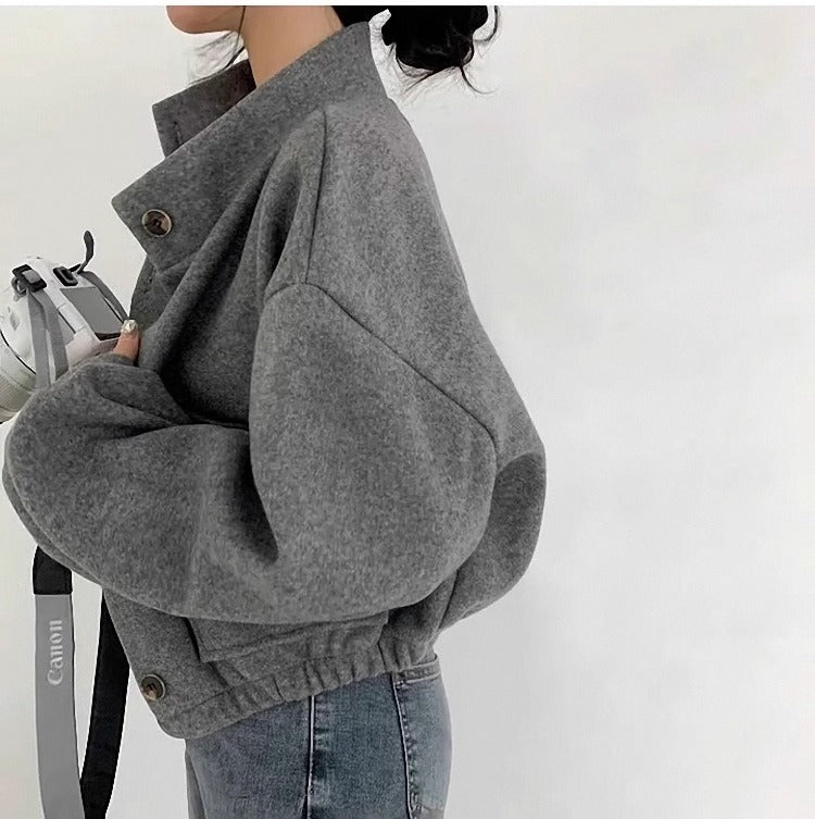 Graue kurze Wolljacke für Frauen - Mauwi