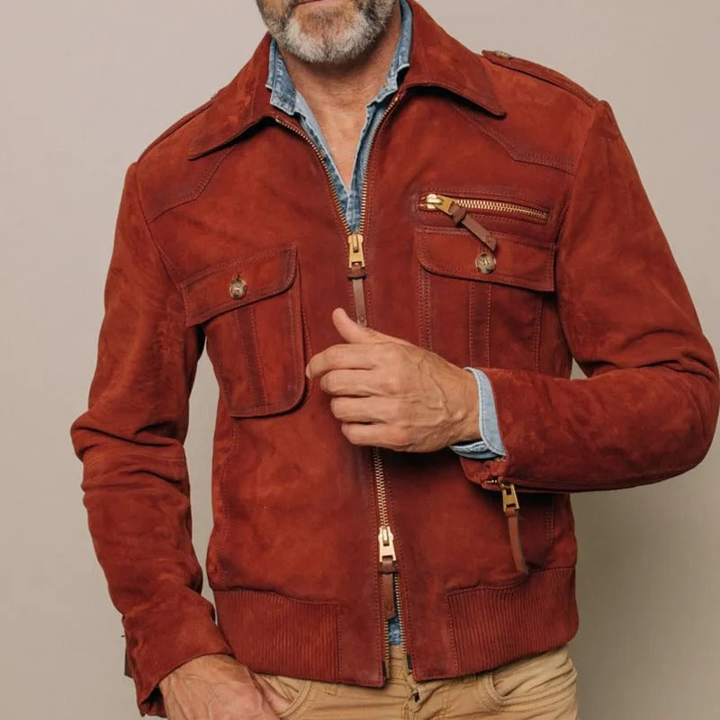 Herrenjacke aus synthetischem Wildleder mit Reißverschlusstaschen - Laurent