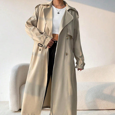 Langer Trenchcoat für Damen mit doppeltem Revers und verstellbarem Gürtel - Maelis