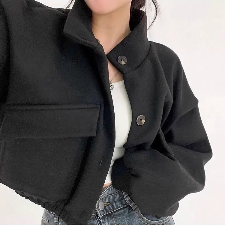 Graue kurze Wolljacke für Frauen - Mauwi