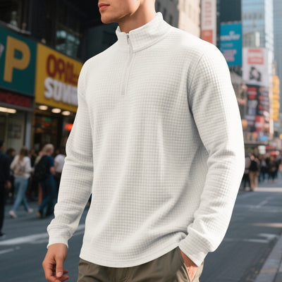 Herren Pullover mit halbem Reißverschluss und Waffelstruktur - Taren