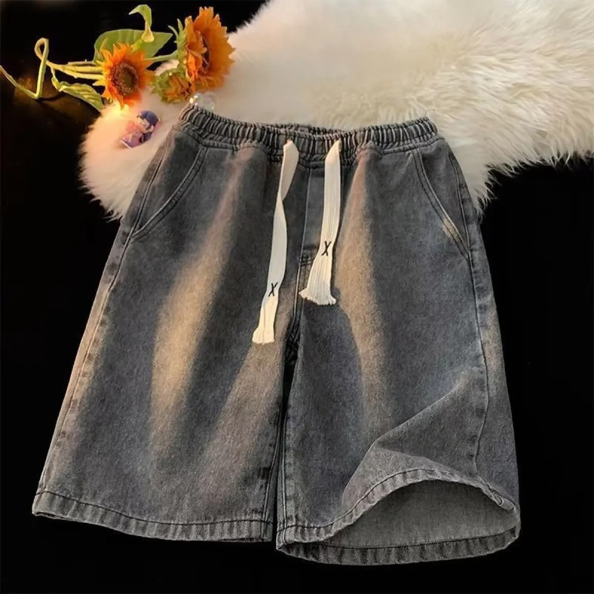 Denim-Shorts mit elastischem Bund und verstellbarem Kordelzug - Silas