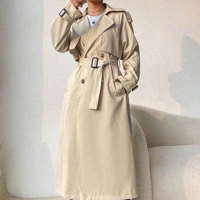Langer Trenchcoat für Damen mit doppeltem Revers und verstellbarem Gürtel - Maelis
