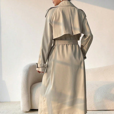 Langer Trenchcoat für Damen mit doppeltem Revers und verstellbarem Gürtel - Maelis