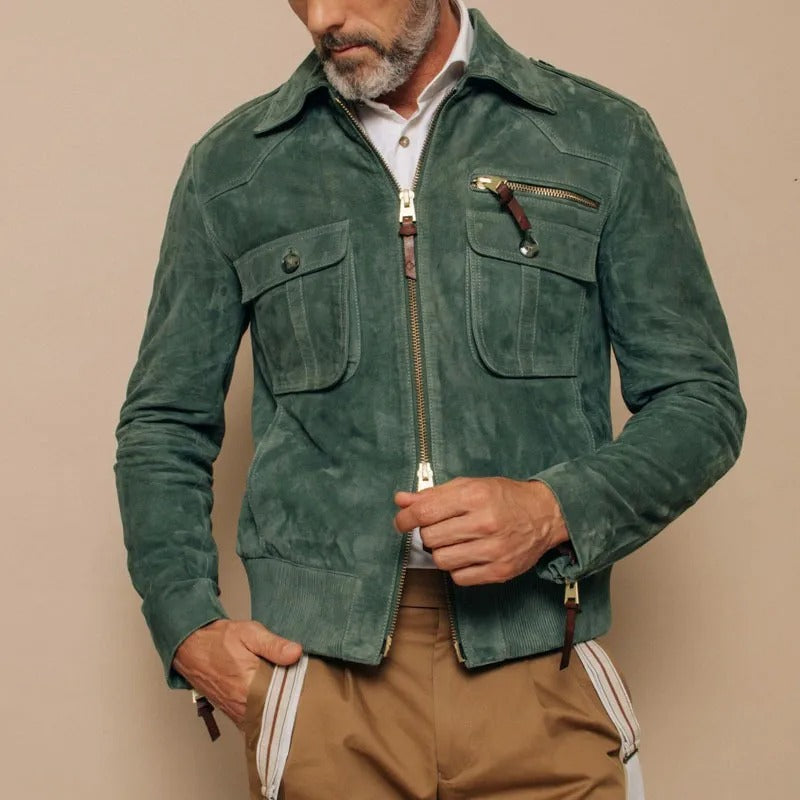 Herrenjacke aus synthetischem Wildleder mit Reißverschlusstaschen - Laurent
