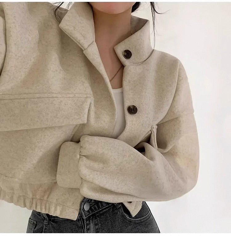 Graue kurze Wolljacke für Frauen - Mauwi