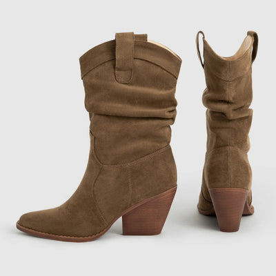 Damenstiefel aus synthetischem Wildleder mit mittlerem Absatz im Westernstil - Liora