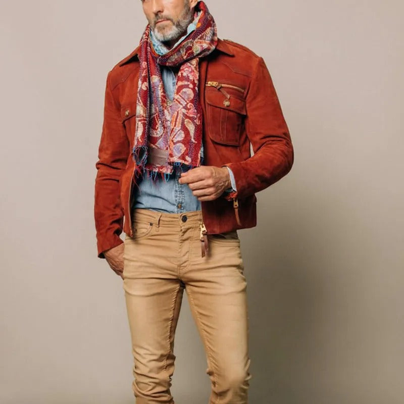 Herrenjacke aus synthetischem Wildleder mit Reißverschlusstaschen - Laurent