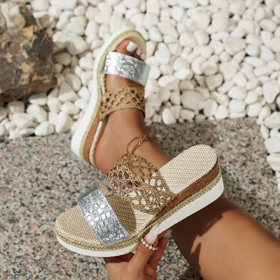 Damen Plateausandalen Handmade Style Kombinierte Textil Plateausandalen - Elira