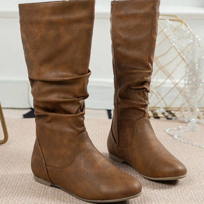 Flache High-Top-Stiefel mit seitlichen Raffungen - Rhea