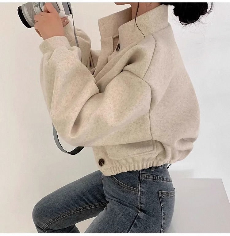 Graue kurze Wolljacke für Frauen - Mauwi