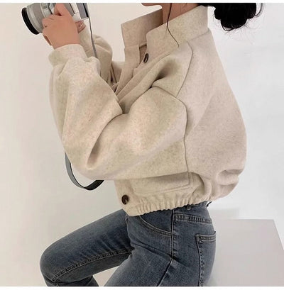Graue kurze Wolljacke für Frauen - Mauwi