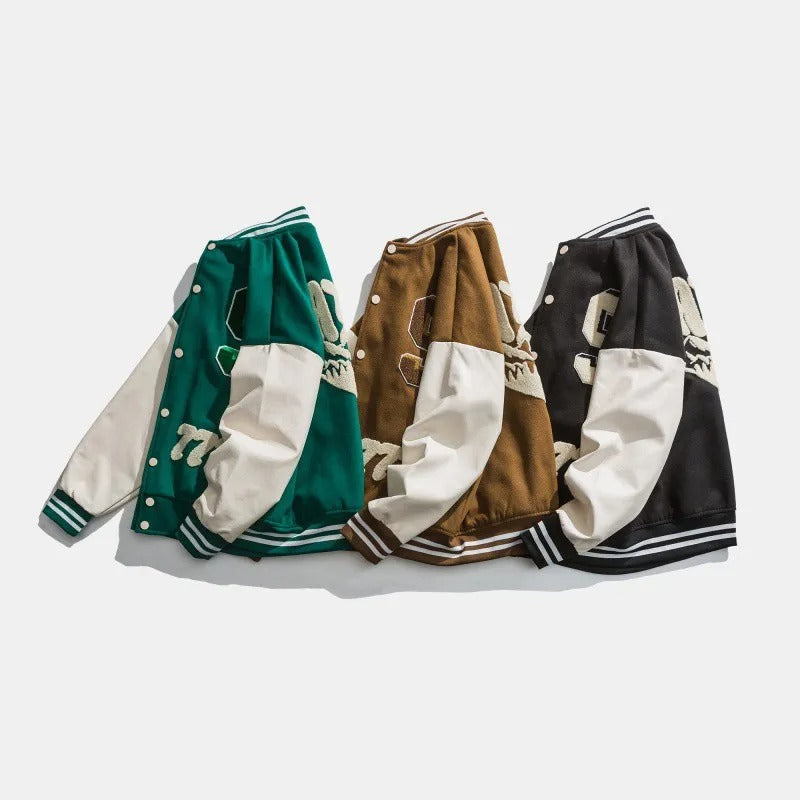 Unifarbene Herrenjacke mit gestickten Aufnähern - Leo