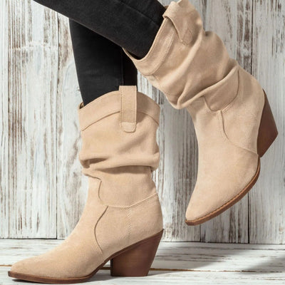 Damenstiefel aus synthetischem Wildleder mit mittlerem Absatz im Westernstil - Liora