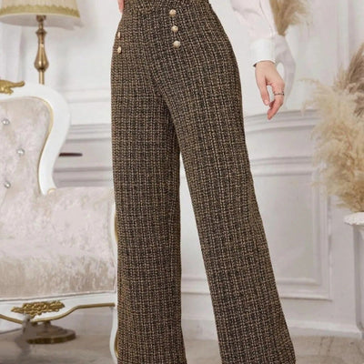 Damen-Tweedhose mit hoher Leibhöhe und Zierknöpfen - Noémie