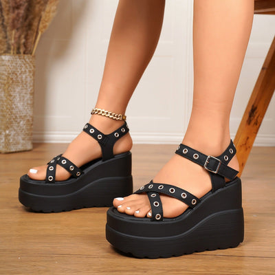 Damen Plateau Sandalen Nieten Crossover Design - Romane