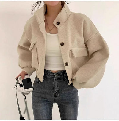 Graue kurze Wolljacke für Frauen - Mauwi
