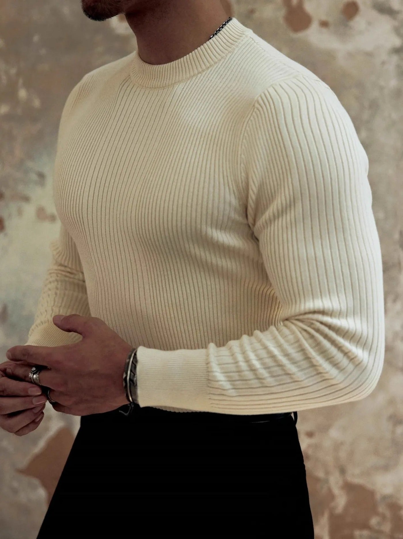 Herren Rippenpulli Slim Fit Rundhalsausschnitt - Alvaro