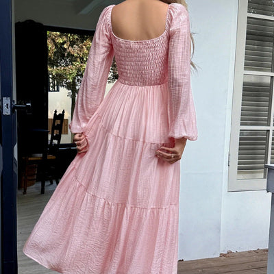 Langes Kleid mit quadratischem Ausschnitt - Liora