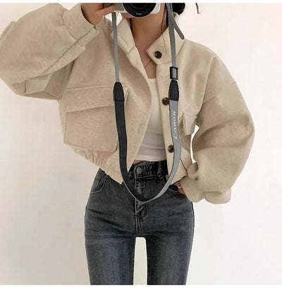 Graue kurze Wolljacke für Frauen - Mauwi