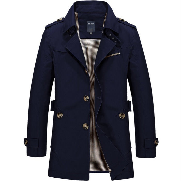 Langer wasserdichter Herren-Trenchcoat mit Doppelknöpfen - Miles